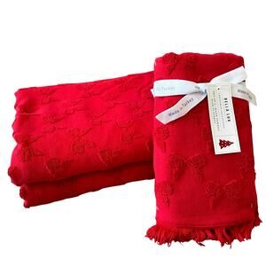 Christmas BOWS Bath & Hand Towel Set of 4 Chic Holiday Red Decor BELLA LUX New